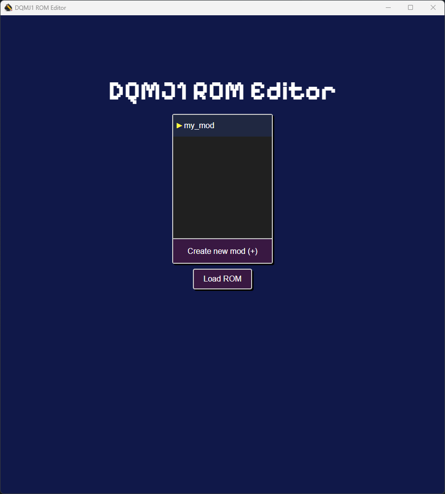 Mod Selection window with one mod created